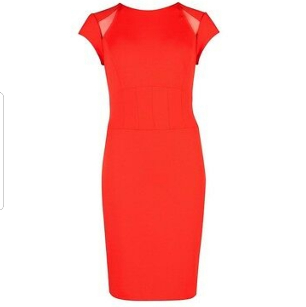 Ted Baker London Josias Red Mesh Short Sleeve Panel Dress 2 - Picture 2 of 8
